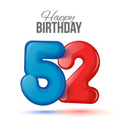 fifty one birthday greeting card template with 3d shiny number fifty one balloon on white background. Birthday party greeting, invitation card, banner with number 51 shaped balloon