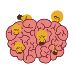 silhouette brain human top view with light bulb vector illustration