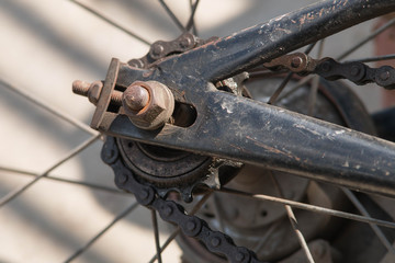 bicycle rear wheel and drive chain closeup