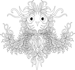 Black and white flying owl, zentangle vector illustration