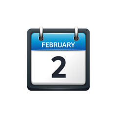 February 2. Calendar icon.Vector illustration,flat style.Month and date.Sunday,Monday,Tuesday,Wednesday,Thursday,Friday,Saturday.Week,weekend,red letter day. 2017,2018 year.Holidays.