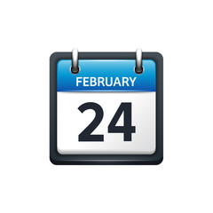 February 24. Calendar icon.Vector illustration,flat style.Month and date.Sunday,Monday,Tuesday,Wednesday,Thursday,Friday,Saturday.Week,weekend,red letter day. 2017,2018 year.Holidays.