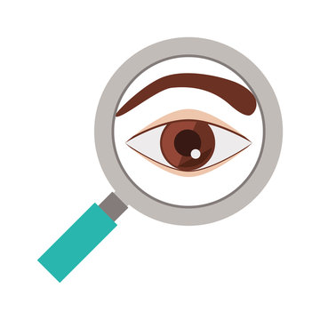 Silhouette Eye Brown Flat Icon With Magnifying Glass Vector Illustration