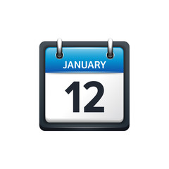 January 12. Calendar icon.Vector illustration,flat style.Month and date.Sunday,Monday,Tuesday,Wednesday,Thursday,Friday,Saturday.Week,weekend,red letter day. 2017,2018 year.Holidays.