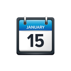 January 15. Calendar icon.Vector illustration,flat style.Month and date.Sunday,Monday,Tuesday,Wednesday,Thursday,Friday,Saturday.Week,weekend,red letter day. 2017,2018 year.Holidays.