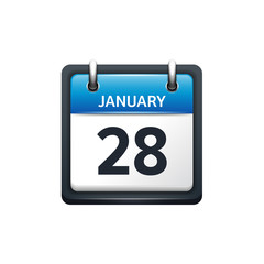 January 28. Calendar icon.Vector illustration,flat style.Month and date.Sunday,Monday,Tuesday,Wednesday,Thursday,Friday,Saturday.Week,weekend,red letter day. 2017,2018 year.Holidays.