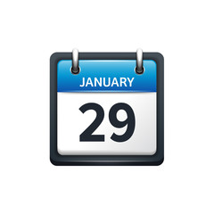 January 29. Calendar icon.Vector illustration,flat style.Month and date.Sunday,Monday,Tuesday,Wednesday,Thursday,Friday,Saturday.Week,weekend,red letter day. 2017,2018 year.Holidays.