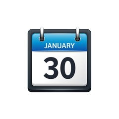 January 30. Calendar icon.Vector illustration,flat style.Month and date.Sunday,Monday,Tuesday,Wednesday,Thursday,Friday,Saturday.Week,weekend,red letter day. 2017,2018 year.Holidays.