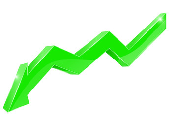 Green indication arrow. Financial statistics