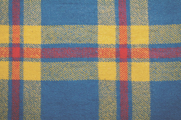 Blue vintage blanket tartan plaid wth copy space, texture background