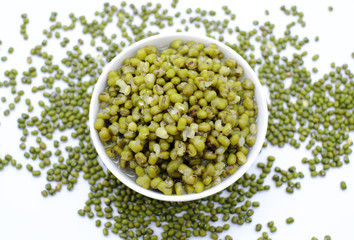 green beans (Moong whole) on white background