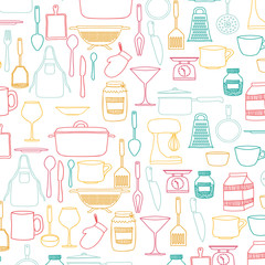 silhouette colorful set of kitchen utensils vector illustration