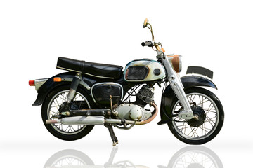 Obraz premium Klasyczny motocykl na białym tle. Zabytkowy stary motocykl.