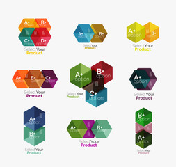 Set of abstract geometric hexagon design with options and text