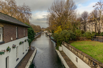 Water Canal and reflections in Little Venice in London in Autumn