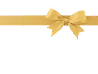 Fototapeta premium single luxury gold ribbon with simple bow isolated on white with copy space
