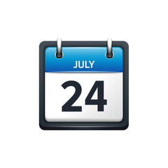 July 24. Calendar icon.Vector illustration,flat style.Month and date.Sunday,Monday,Tuesday,Wednesday,Thursday,Friday,Saturday.Week,weekend,red letter day. 2017,2018 year.Holidays.