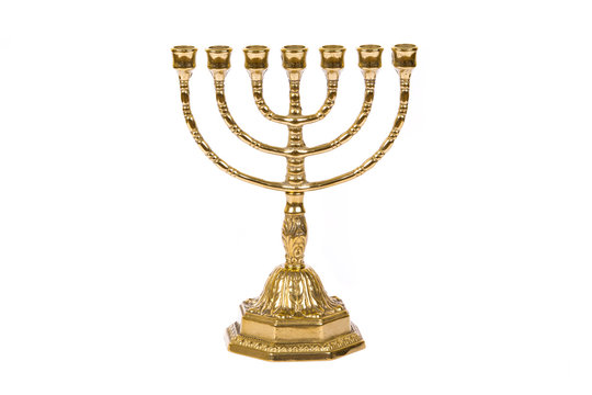 Ritual of the Golden menorah on a white background