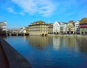 Zurich waterfront views, architecture, river Limmat, Switzerland