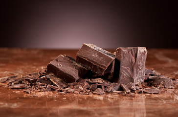 Chocolate on a dark background, horizontal
