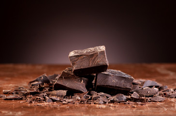 Chocolate on a dark background, horizontal
