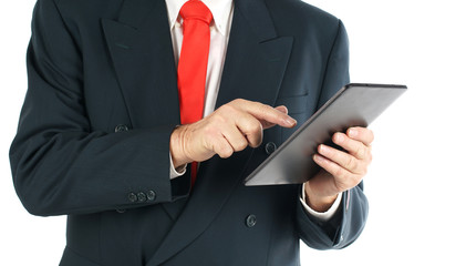 erfolgreicher Businessmann mit tablet, isoliert