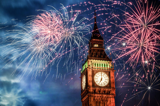 New Year In The City - Big Ben With Fireworks