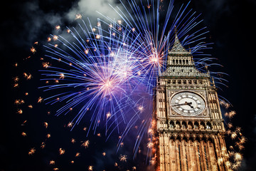 New Year in the city - Big Ben with fireworks