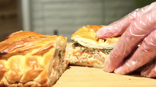 cut pie with fish