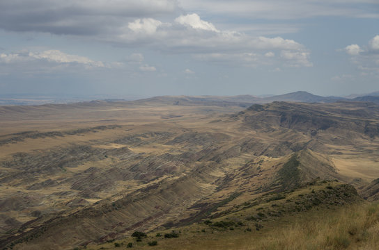 View on the semi-desert and steppe slopes of Gareja Mountain, near to David Gareja Monastery in Georgia