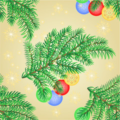Fototapeta na wymiar Seamless texture Merry Christmas decoration Christmas branch with various baubles vector illustration