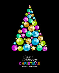 Fototapeta na wymiar Christmas tree with colorful christmas balls. Merry Christmas and Happy New Year greeting card. Vector illustration. 