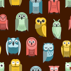 Cartoon owl vector seamless pattern