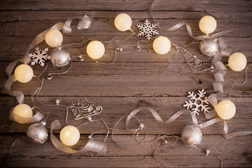 Christmas decoration on old wooden background