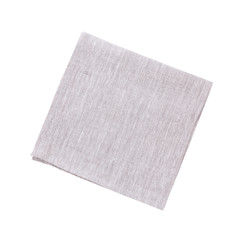 Napkins isolated on white. White linen napkins for restaurant. Empty napkins mock up for design. Napkins top view close up. Place for text on napkin.