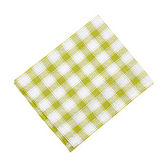 Napkins isolated on white. Multi-colored linen napkins for restaurant. Empty napkins mock up for design. Napkins top view close up. Place for text on napkin.