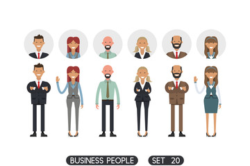 Icons office people. Different nationalities and dress styles. Business people set 20.