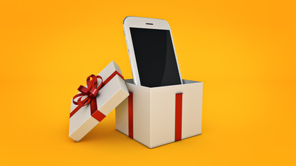 Smartphone. Gift box concept. 3D rendering