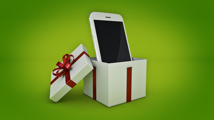 Smartphone. Gift box concept. 3D rendering