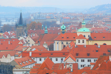 Fototapeta na wymiar Prague, Czechia - November, 21, 2016: panorama of a historical part of Prague, Czechia
