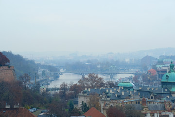Prague, Czechia - November, 21, 2016: panorama of a historical part of Prague, Czechia