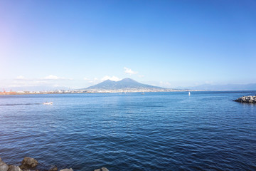 Napoli (Naples) and volcano Vesuvius in the background at sunset in a summer day, Italy, Campania