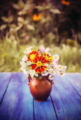 Yellow Marigolds. Tagetes erecta flowers in the bouquet.