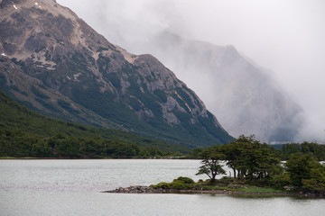 Bad weather at the mountain lake. Argentina. Patagonia.