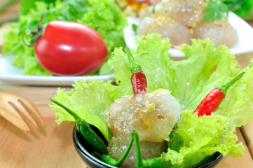 Tapioca Balls with Pork stuffed with various vegetable side dish