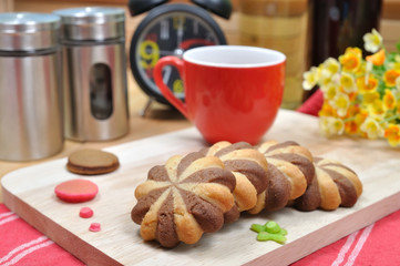 Coffee and tea break set with cookies and clock