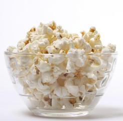 salty popcorn on a white background