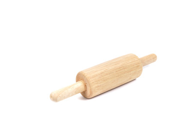 Middle wooden rolling pin on white background, kitchenware.