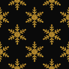 Seamless winter pattern with gold glitter snowflakes. Wrapping paper design