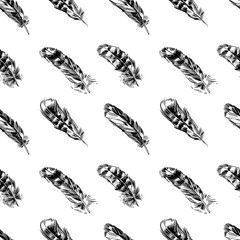 seamless pattern with hand-drawn feathers